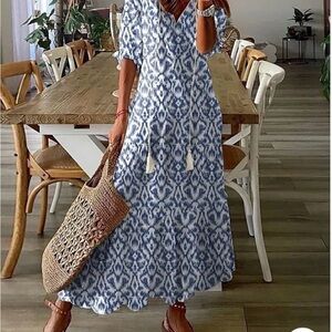 Blue Patterned Maxi Dress